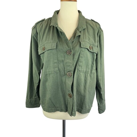 Time and Tru Jackets & Blazers - Time and Tru Cargo Jacket Linen Women’s M Army Green Shacket